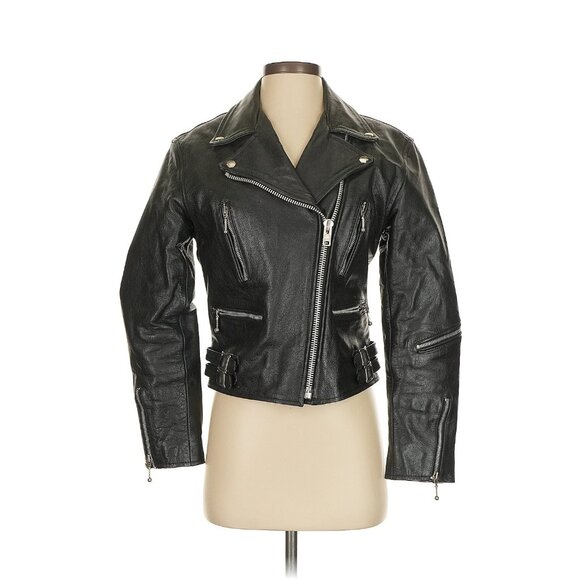 Women's Black Leather Jacket - Picture 8 of 10